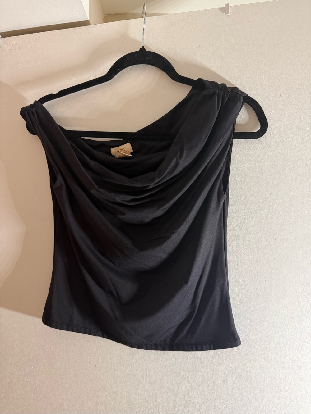 Camila Coelho Black Draped Cowl-Neck Camisole